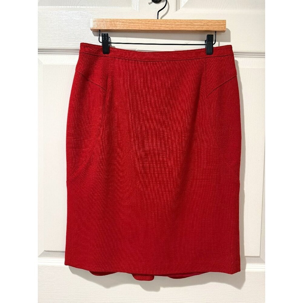 Ann Taylor Deep Red 100% Virgin Wool Tweed Skirt Lined Holiday Festive Fall 10